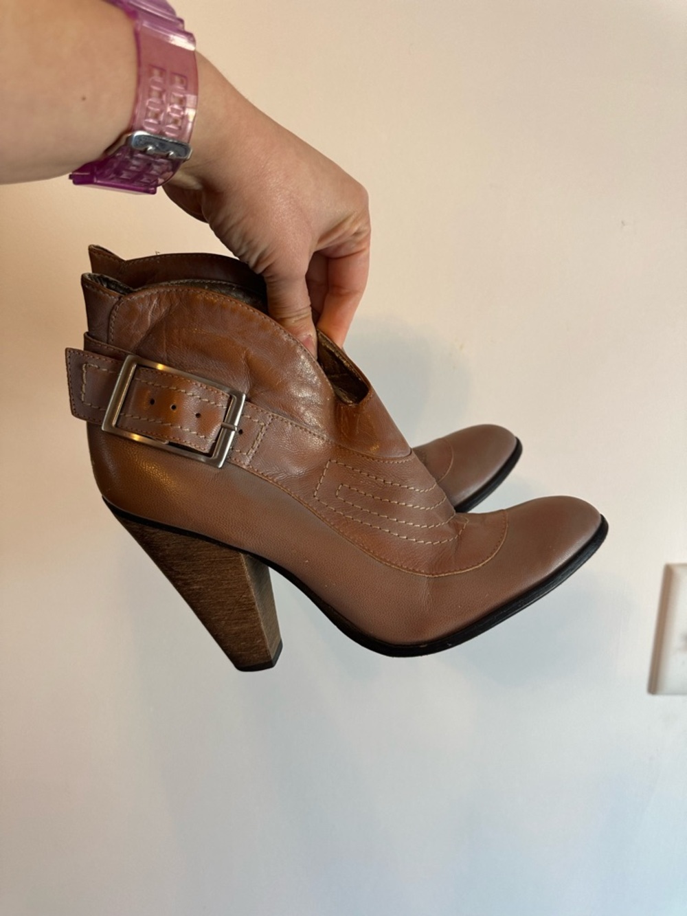 Women's Carlos Brown Leather Buckle Ankle Booties